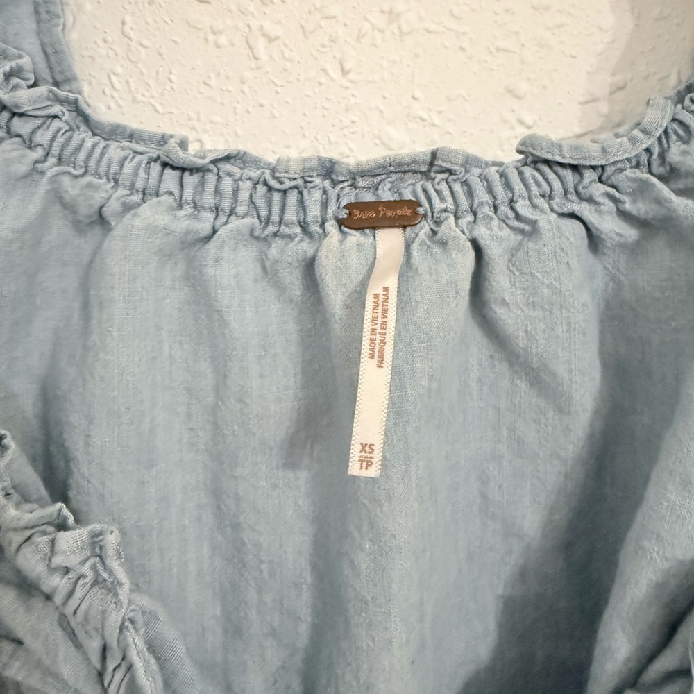 Free People Light Blue Ruffle Blouse - Picture 3 of 4